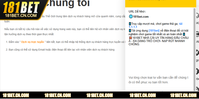 Nếu gặp vấn đề trục trặc khi cá độ thì thành viên hãy liên hệ 181BET